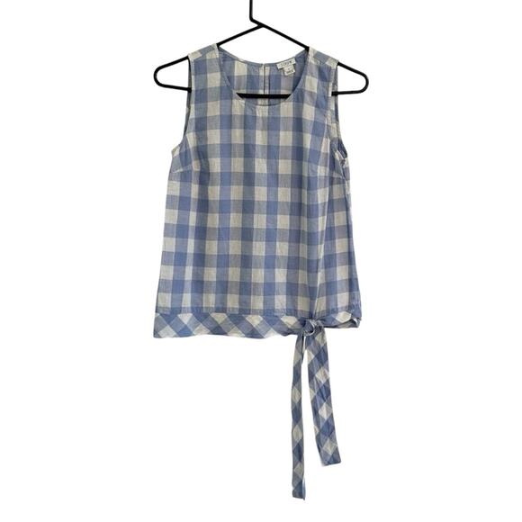 J. Crew Factory Tops - J. Crew Factory Linen Cotton Gingham Sleeveless Top Sz 0 Blue Preppy